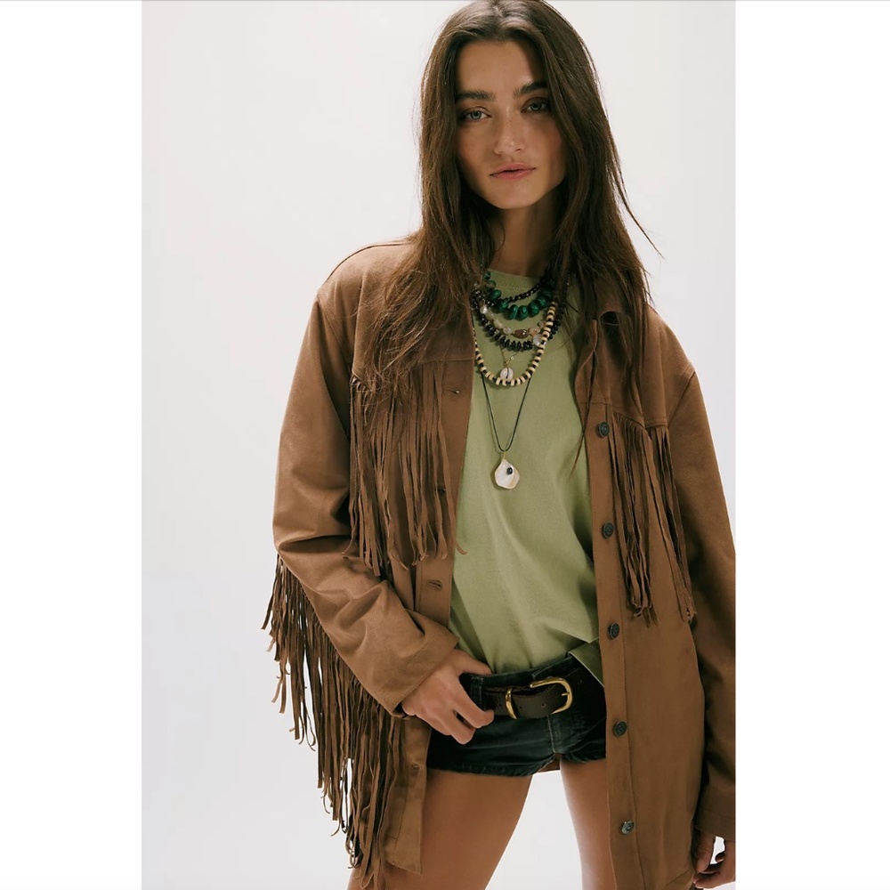 We The Free People Fringe Out Vegan Suede Jacket — Toasted Coconut Brown, Small